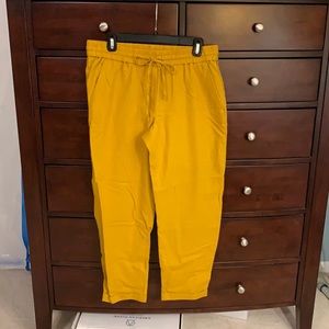 J. Crew mustard yellow, cuffed, drawstring, cropped linen/cotton pants